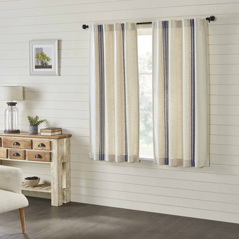 Piper Classics Market Place Blue Grain Sack Stripe 63" Curtain Panels - Image 2